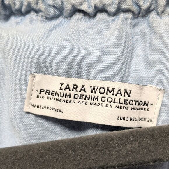 ZARA WOMAN Flounce Off Shoulder Chambray Dress S - Picture 5 of 8